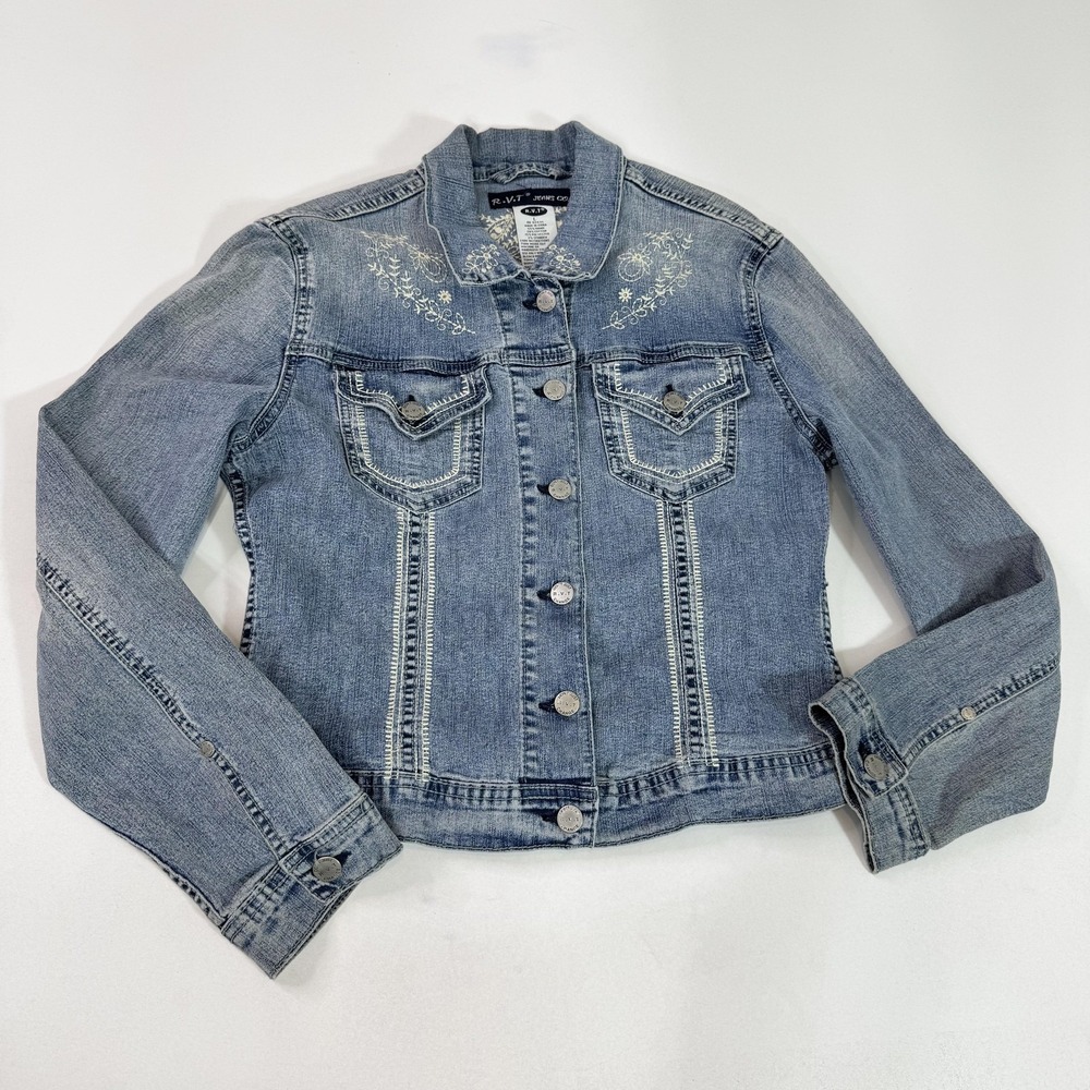 R.V.T Jeans Co Jacket Womens Large Blue Denim Embroidered Western Boho Y2k - Picture 2 of 7